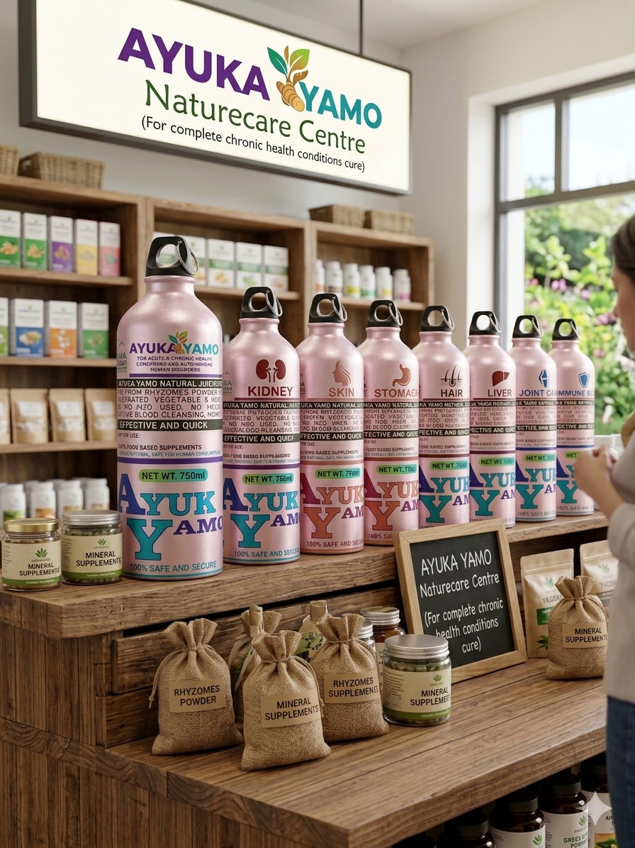 Ayuka Yamo Naturecare Centre — full product line on the sales counter