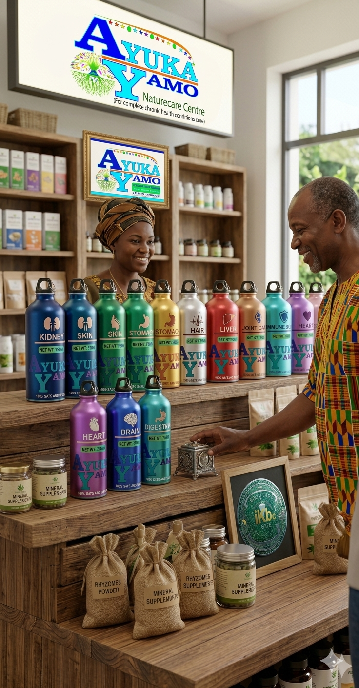 Ayuka Yamo Naturecare Centre — full AY product display in store