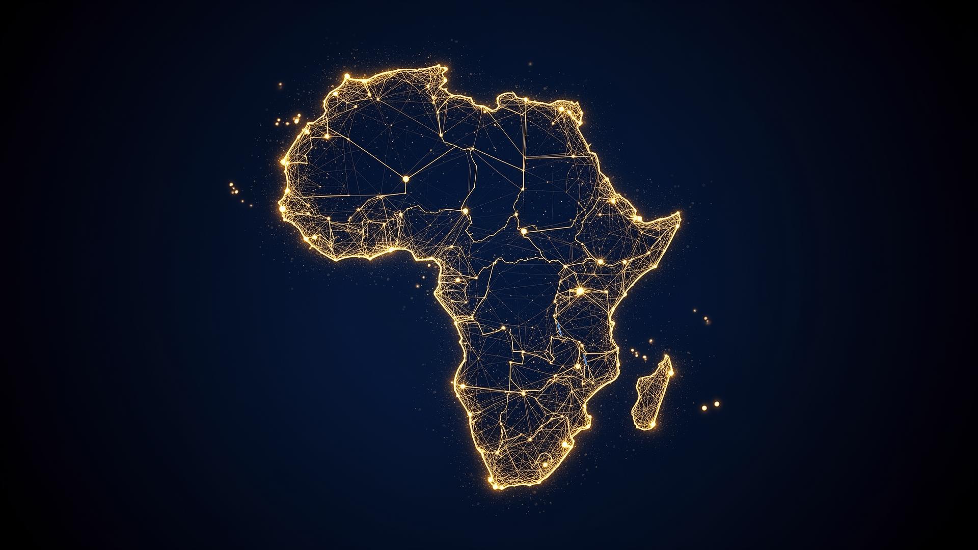 Glowing African continent built from a constellation of value nodes