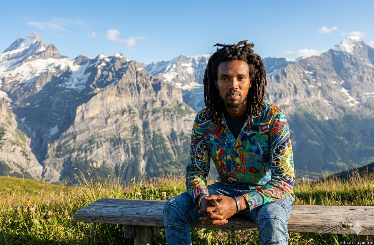 A Kabiru member at the foothills of the great mountains — the Family Tree carries our people